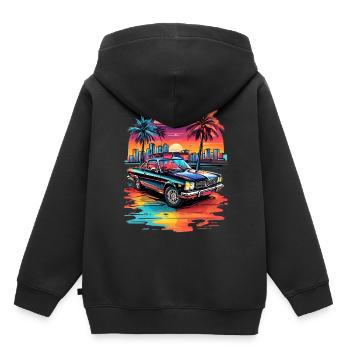 Retro Car Cruiser bei Sonnenuntergang - Kinder Premium Organic Hoodie - Schwarz - Hinten - AI Model Kid Male (0cm)