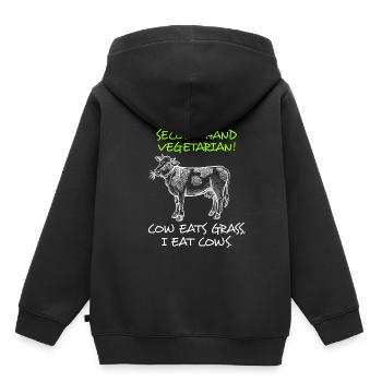 Anti Vegan Vegetarier Fleischesser Fleisch - Kinder Premium Organic Hoodie - Schwarz - Hinten - AI Model Kid Male (0cm)