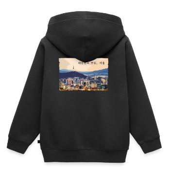 Séoul au coucher du soleil - Sweat Premium à capuche enfant bio - noir - Dos - AI Model Kid Male (0cm)