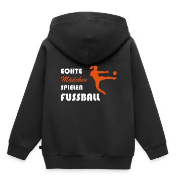 Maedchen Spielen Fußball - Kinder Premium Organic Hoodie - Schwarz - Hinten - AI Model Kid Male (0cm)