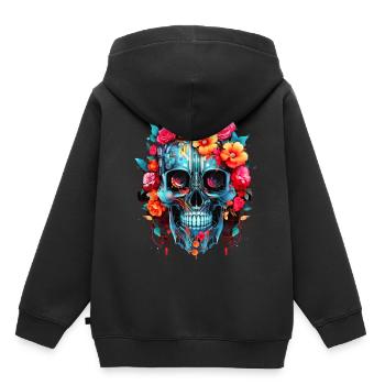 Cyborg Totenkopf Roboter Androide Sugar Skull - Kinder Premium Organic Hoodie - Schwarz - Hinten - AI Model Kid Male (0cm)