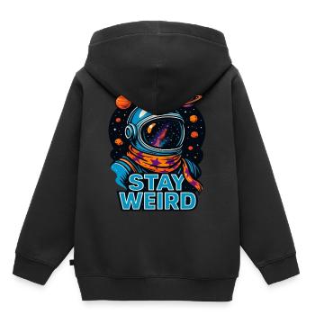 Stay Weird Astronaut – Conception cosmique de l’espace extra-atmosphérique - Sweat Premium à capuche enfant bio - noir - Dos - AI Model Kid Male (0cm)
