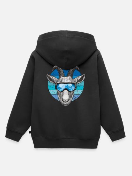 Lustige Ziege mit Skibrille - Kinder Premium Organic Hoodie - Schwarz