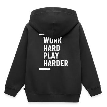Work Hard Play Harder - Cadeau de motivation - Sweat Premium à capuche enfant bio - noir - Dos - AI Model Kid Male (0cm)