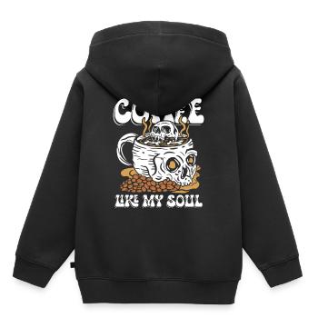 Kaffee wie meine Seele | Unruhe Schädel - Kinder Premium Organic Hoodie - Schwarz - Hinten - AI Model Kid Male (0cm)