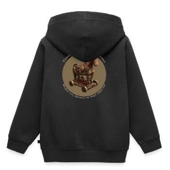 Méfiez-vous des cadeaux portant les Grecs - Sweat Premium à capuche enfant bio - noir - Dos - AI Model Kid Male (0cm)