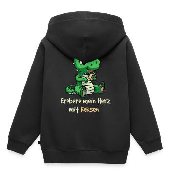 Conquérir mon cœur avec des biscuits Dino kinder Fantasy - Sweat Premium à capuche enfant bio - noir - Dos - AI Model Kid Male (0cm)
