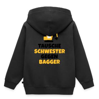 Tausche Schwester gegen Bagger - Kinder Premium Organic Hoodie - Schwarz - Hinten - AI Model Kid Male (0cm)