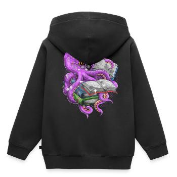 Lire La bibliothèque poulpe - Sweat Premium à capuche enfant bio - noir - Dos - AI Model Kid Male (0cm)