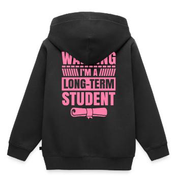 Warnung ich bin ein Langzeitstudent Langzeit Uni - Kinder Premium Organic Hoodie - Schwarz - Hinten - AI Model Kid Male (0cm)