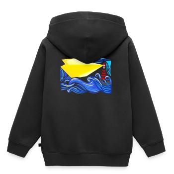 mer dans la tempête avec le phare - Sweat Premium à capuche enfant bio - noir - Dos - AI Model Kid Male (0cm)