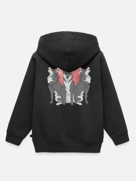 Wolf - Kinder Premium Organic Hoodie - Schwarz