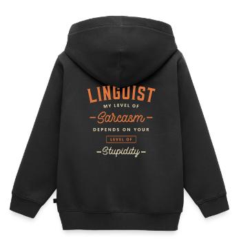 Linguiste Drôle Titre du poste Profession Anniversaire - Sweat Premium à capuche enfant bio - noir - Dos - AI Model Kid Male (0cm)