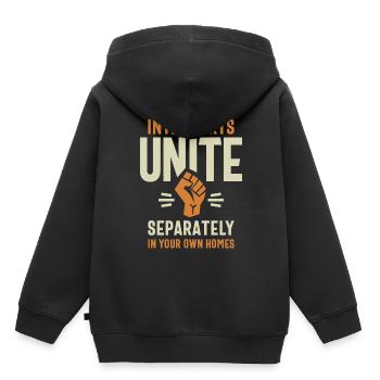 Les introvertis s’unissent séparément Citation amusante - Sweat Premium à capuche enfant bio - noir - Dos - AI Model Kid Male (0cm)