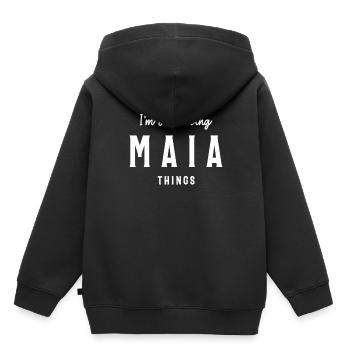 Je fais juste Maia Things Nom personnalisé - Sweat Premium à capuche enfant bio - noir - Dos - AI Model Kid Male (0cm)
