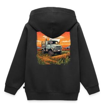 Abenteuer mit dem Unimog: Offroad Fahrzeug für Dra - Kinder Premium Organic Hoodie - Schwarz - Hinten - AI Model Kid Male (0cm)