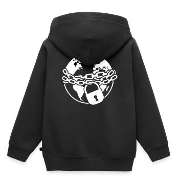 Lock down - Kinder Premium Organic Hoodie - Schwarz - Hinten - AI Model Kid Male (0cm)