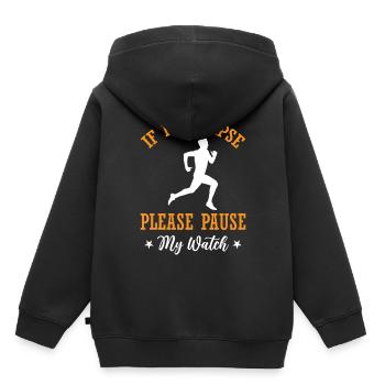 Si je m’effondre s’il vous plaît mettre en pause ma montre - Marathon run - Sweat Premium à capuche enfant bio - noir - Dos - AI Model Kid Male (0cm)