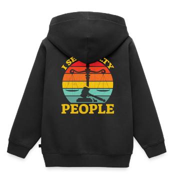Slogan d’un avocat - Je vois des coupables - Sweat Premium à capuche enfant bio - noir - Dos - AI Model Kid Male (0cm)