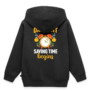 Début de l’heure d’été - Sweat Premium à capuche enfant bio - noir - Dos - AI Model Kid Male (0cm)