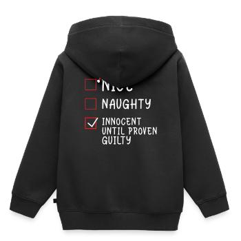 Noël - Nice Naughty Innocent jusqu’à preuve du contraire - Sweat Premium à capuche enfant bio - noir - Dos - AI Model Kid Male (0cm)