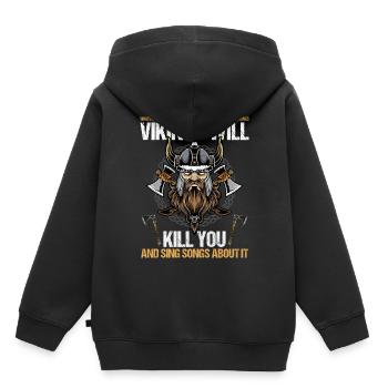 Les Vikings vous tueront et chanteront des chansons à ce sujet - Sweat Premium à capuche enfant bio - noir - Dos - AI Model Kid Male (0cm)