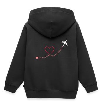 ★ Couleurs de conception modifiables ★ Avion, coeurs - Sweat Premium à capuche enfant bio - noir - Dos - AI Model Kid Male (0cm)