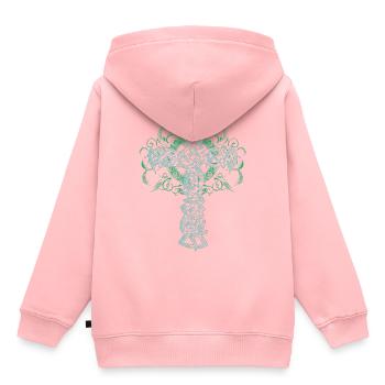 Croix celtique Artistique Pagan Art Orné Cadeau - Sweat Premium à capuche enfant bio - rose - Dos - AI Model Kid Female (0cm)