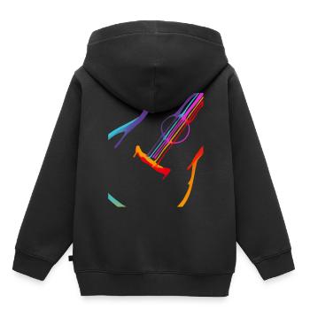 Dégradé de couleur Guitare acoustique - Sweat Premium à capuche enfant bio - noir - Dos - AI Model Kid Male (0cm)