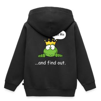 Embrasse-moi et découvre, prince grenouille, grenouille douce - Sweat Premium à capuche enfant bio - noir - Dos - AI Model Kid Male (0cm)