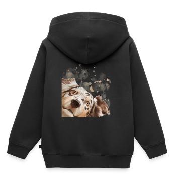 Chien Curieux Australian Shepherd chien - Sweat Premium à capuche enfant bio - noir - Dos - AI Model Kid Male (0cm)