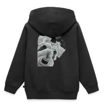 Chien museau curieux - Sweat Premium à capuche enfant bio - noir - Dos - AI Model Kid Male (0cm)
