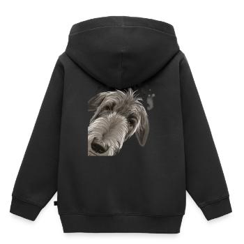 Curieux Chien Deerhound - Sweat Premium à capuche enfant bio - noir - Dos - AI Model Kid Male (0cm)