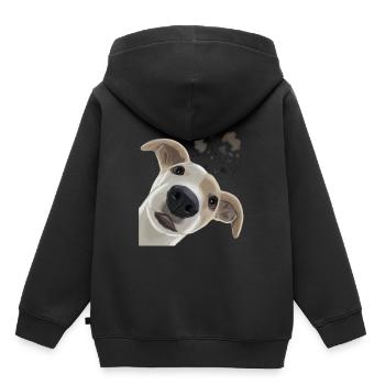 Chien Curieux Whippet - Sweat Premium à capuche enfant bio - noir - Dos - AI Model Kid Male (0cm)