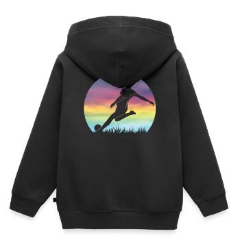 Frauenfußball Silhouette Bunter Retro Sonnenuntergang - Kinder Premium Organic Hoodie - Schwarz - Hinten - AI Model Kid Male (0cm)