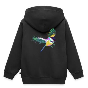 Mésange Splash Bird colorée - Sweat Premium à capuche enfant bio - noir - Dos - AI Model Kid Male (0cm)