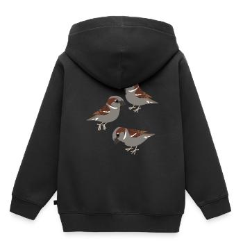 Moineaux domestiques Oiseaux Moineaux - Sweat Premium à capuche enfant bio - noir - Dos - AI Model Kid Male (0cm)