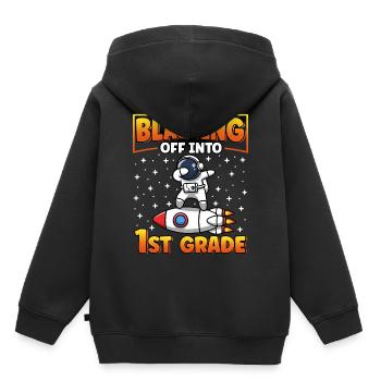 In die 1. Klasse zurück in die Schule - Kinder Premium Organic Hoodie - Schwarz - Hinten - AI Model Kid Male (0cm)