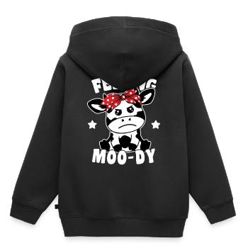 Vache mignonne se sentant lunatique, jeu de mots drôle - Sweat Premium à capuche enfant bio - noir - Dos - AI Model Kid Male (0cm)