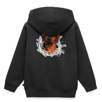 Rhodesian Ridgeback auf Glas - Kinder Premium Organic Hoodie - Schwarz - Hinten - AI Model Kid Male (0cm)