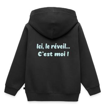 Ici, le réveil c'est moi ! - Sweat Premium à capuche enfant bio - noir - Dos - AI Model Kid Male (0cm)