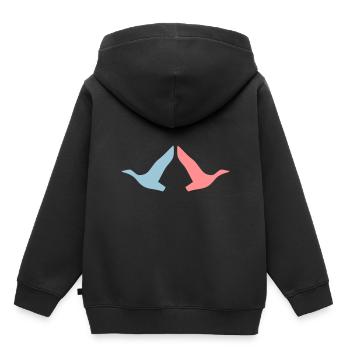 ★ Designfarben änderbar ★ Zwei fliegende Vögel - Kinder Premium Organic Hoodie - Schwarz - Hinten - AI Model Kid Male (0cm)