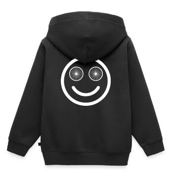 Cadeau vélo smiley jantes - Sweat Premium à capuche enfant bio - noir - Dos - AI Model Kid Male (0cm)