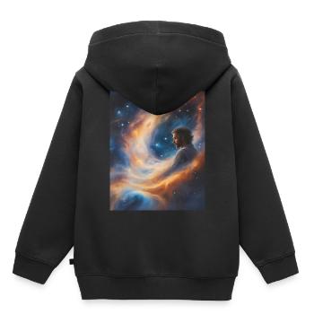 Gott transzendiert in Sternenstaub - Kinder Premium Organic Hoodie - Schwarz - Hinten - AI Model Kid Male (0cm)