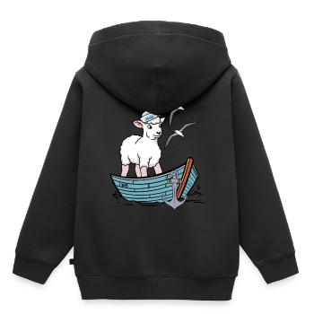 Moin maritim Schaf Boot Schafe Küste Boot - Kinder Premium Organic Hoodie - Schwarz - Hinten - AI Model Kid Male (0cm)