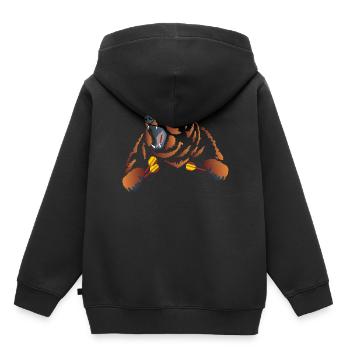 Wütender Braunbär mit Dartpfeile - Kinder Premium Organic Hoodie - Schwarz - Hinten - AI Model Kid Male (0cm)