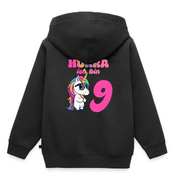 Licorne d’anniversaire des enfants de 9 ans - Hourra j’ai 9 ans - Sweat Premium à capuche enfant bio - noir - Dos - AI Model Kid Male (0cm)
