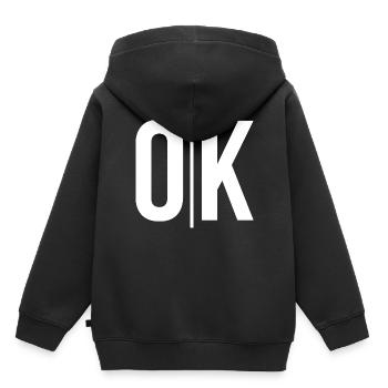 Effacer OK Typo sur Noir - Sweat Premium à capuche enfant bio - noir - Dos - AI Model Kid Male (0cm)