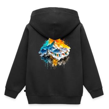 Himalaya Aquarell Berge & Gebetsfahnen - Kinder Premium Organic Hoodie - Schwarz - Hinten - AI Model Kid Male (0cm)