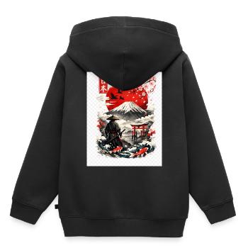 Samurai am Fuji: Koi, Torii & Kirschblüten - Kinder Premium Organic Hoodie - Schwarz - Hinten - AI Model Kid Male (0cm)